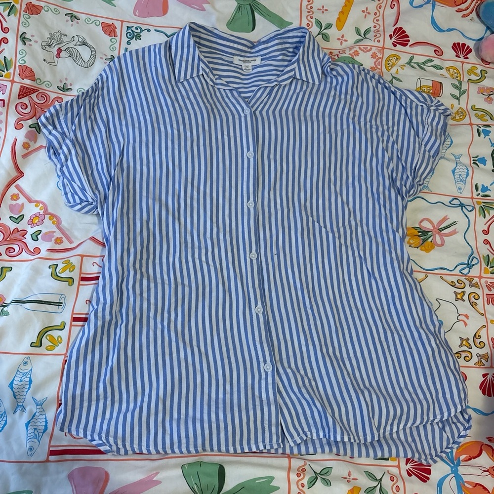 beachlunchlounge Blue and White Striped Blouse